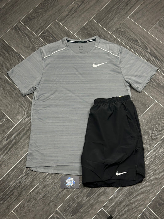 Nike Miler 1.0 T-Shirt & Challenger Shorts (7in) Grey Set